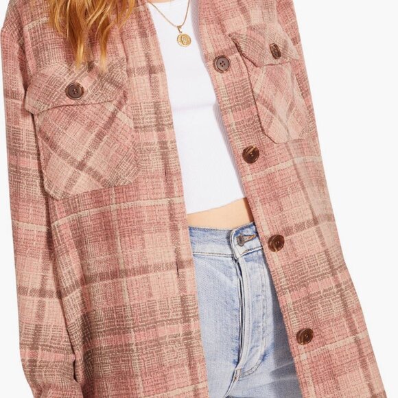 BB Dakota by Steve Madden Jackets & Blazers - BB Dakota by Steve Madden Women's Pink Plaid Boucle Shirt Jacket Size Small